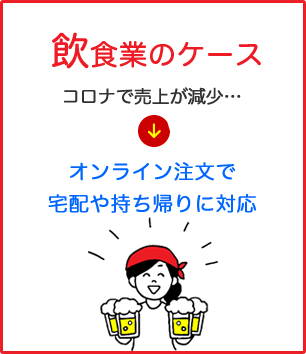飲食業のケース コロナで売上が減少…→オンライン注文で宅配や持ち帰りに対応